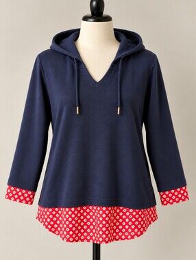 Tommy Hilfiger XXL Navy Floral Layered Look Hooded Pullover